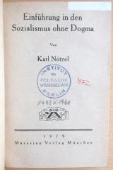 M 72 Noe : Einführung in den Sozialismus ohne Dogma  (1919)
