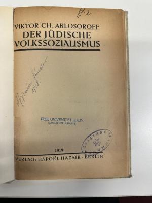 BD 6860 A725 J9 : Der jüdische Volkssozialismus (1919)