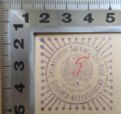 - (Reichsbanner Schwarz-Rot-Gold), Stempel: Berufsangabe/Titel/Branche, Ortsangabe, Wappen; 'Reichsbanner Schwarz-Rot-Gold
Ortsverein Biederitz-Heyrothsberge'. 