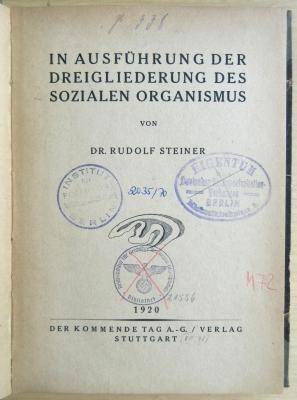M 72 Ste : In Ausführung der Dreigliederung des sozialen Organismus  (1920)