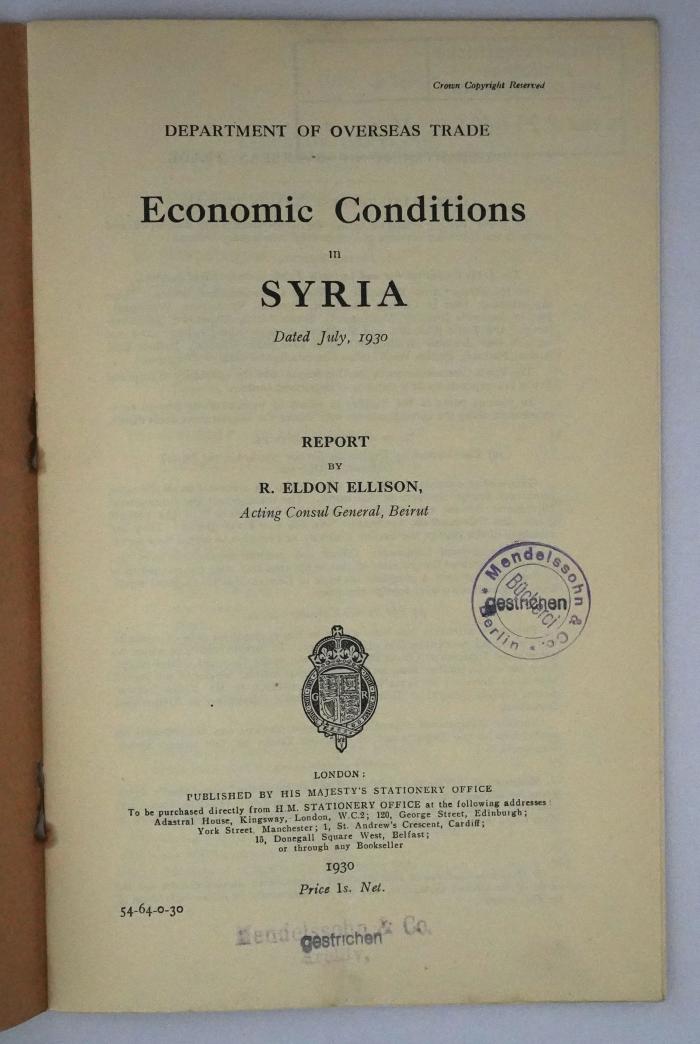 Iee 401 : Economic Conditions in Syria (1930)