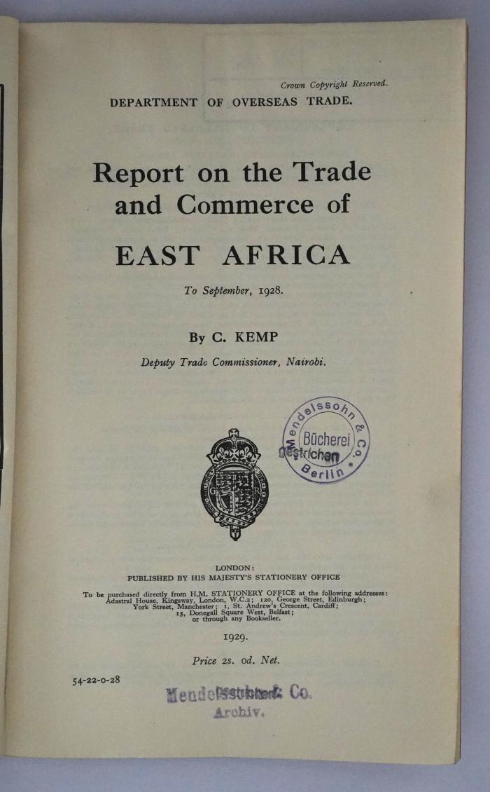 Id 1168 : Report on the Trade and Commerce of East Africa (1929)