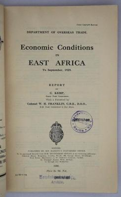 Id 1168 : Economic Conditions in East Africa (1930)