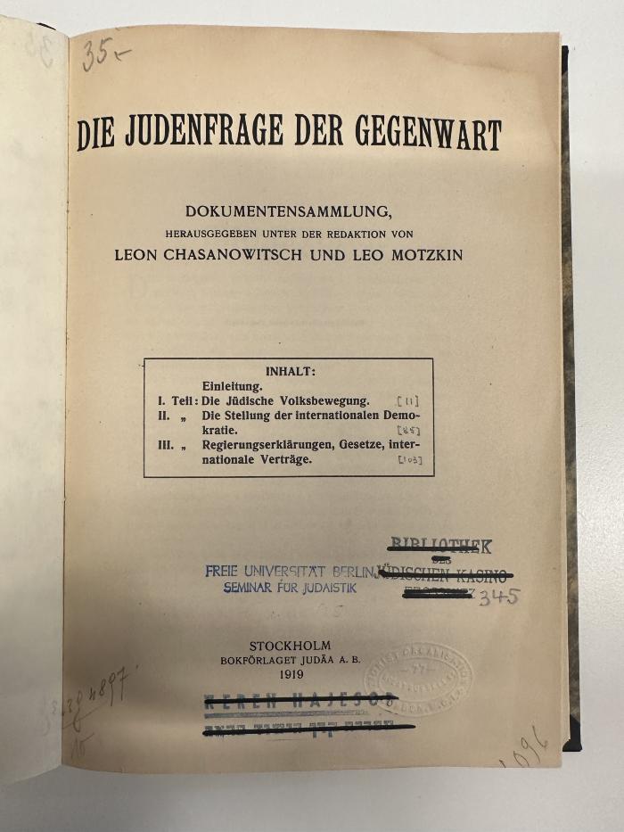 BD 6860 C487 : Die Judenfrage der Gegenwart : Dokumentensammlg (1919)