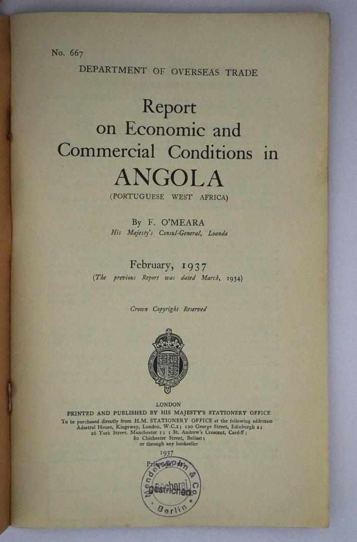 Id 1169 : Report on Economic and Commercial Conditions in Angola (1937)