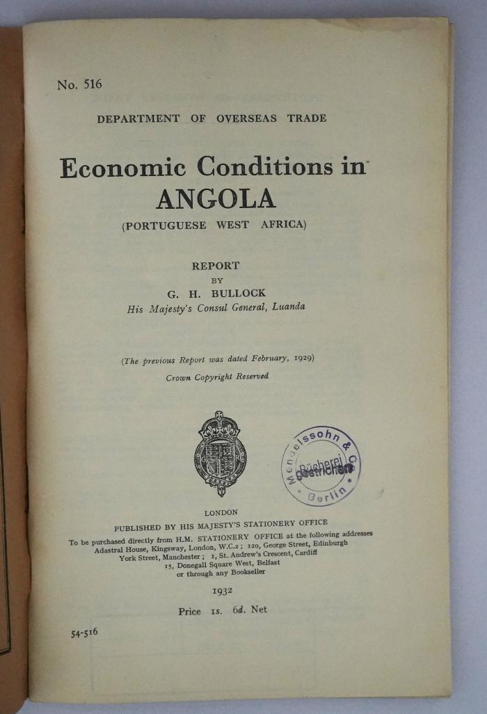 Id 1169 : Economic Conditions in Angola (1932)