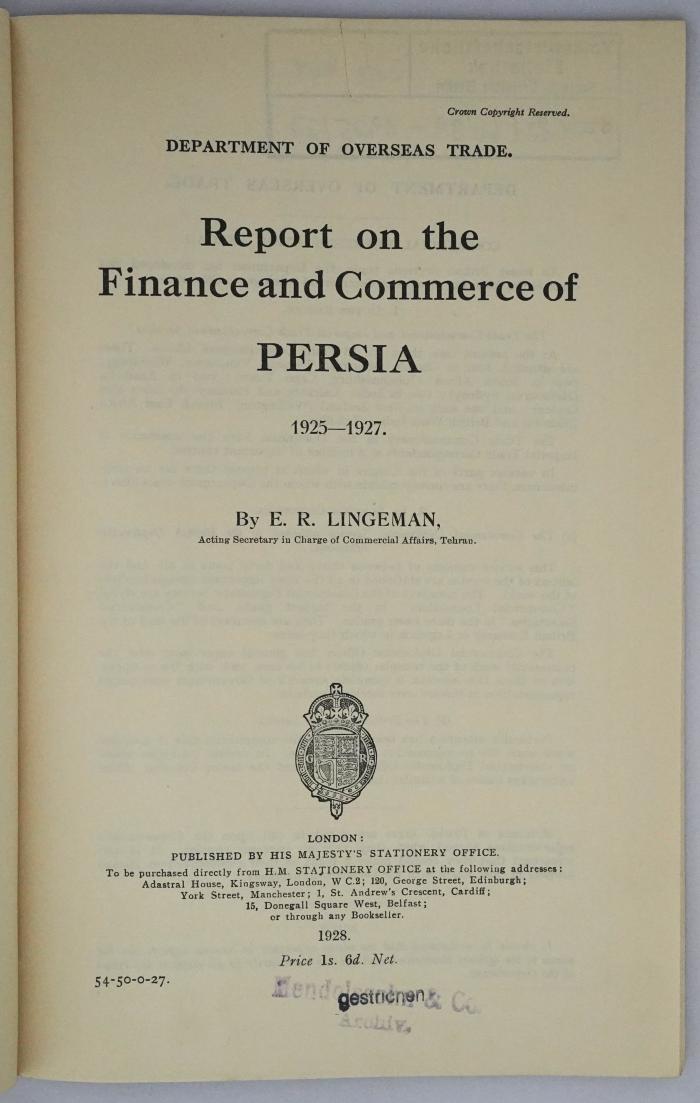 Iee 404 : Report on the Fiance and Commerce of Persia (1928)
