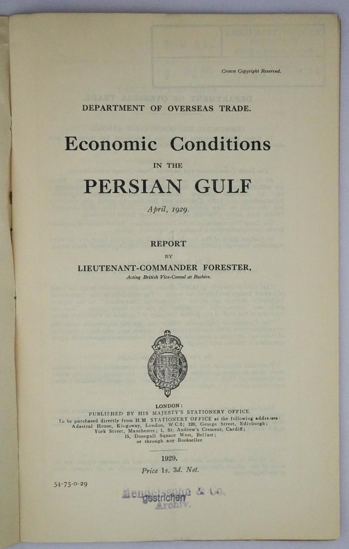 Iee 405 : Economic Conditions in the Persian Gulf (1929)