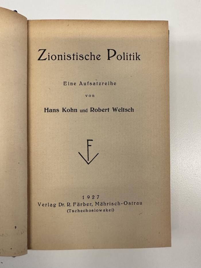 BD 6860 K79 Z7 : Zionistische Politik : eine Aufsatzreihe (1927)