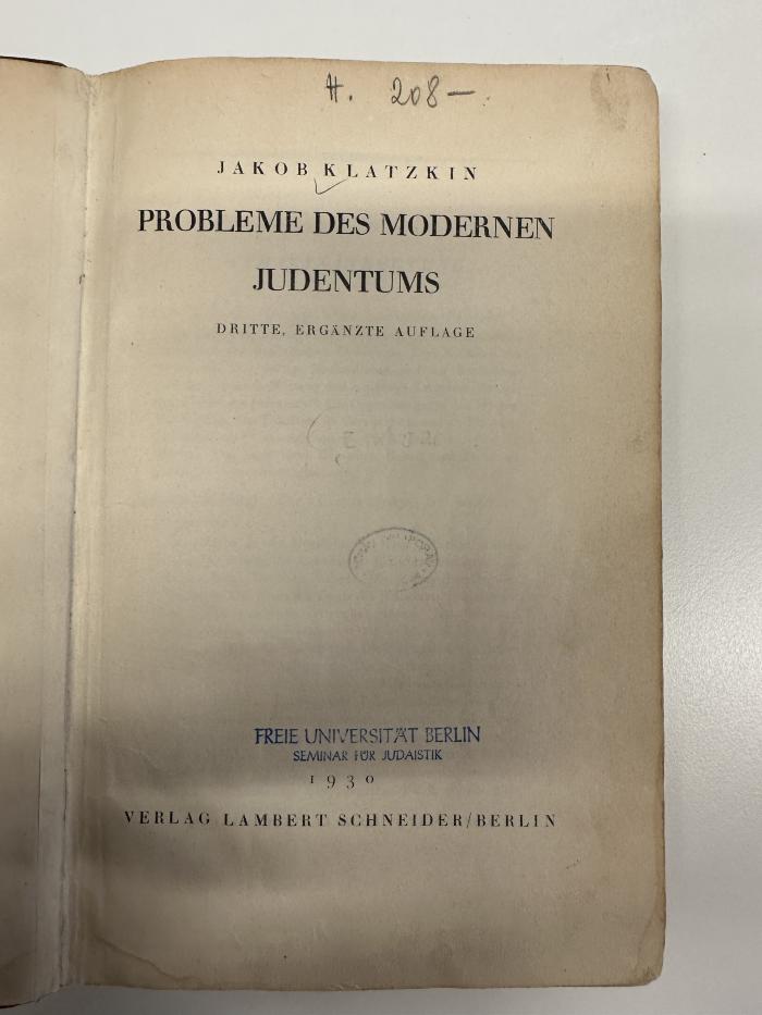 BD 6860 K63 P9(3) : Probleme des modernen Judentums (1930)