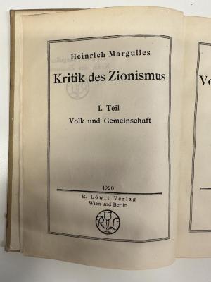 BD 6860 M331-1 : Kritik des Zionismus. 1, Volk und Gemeinschaft (1920)