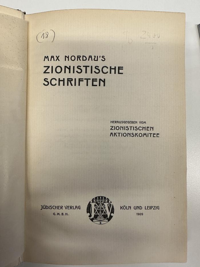 BD 6860 N828+2 : Max Nordau's zionistische Schriften (1909)