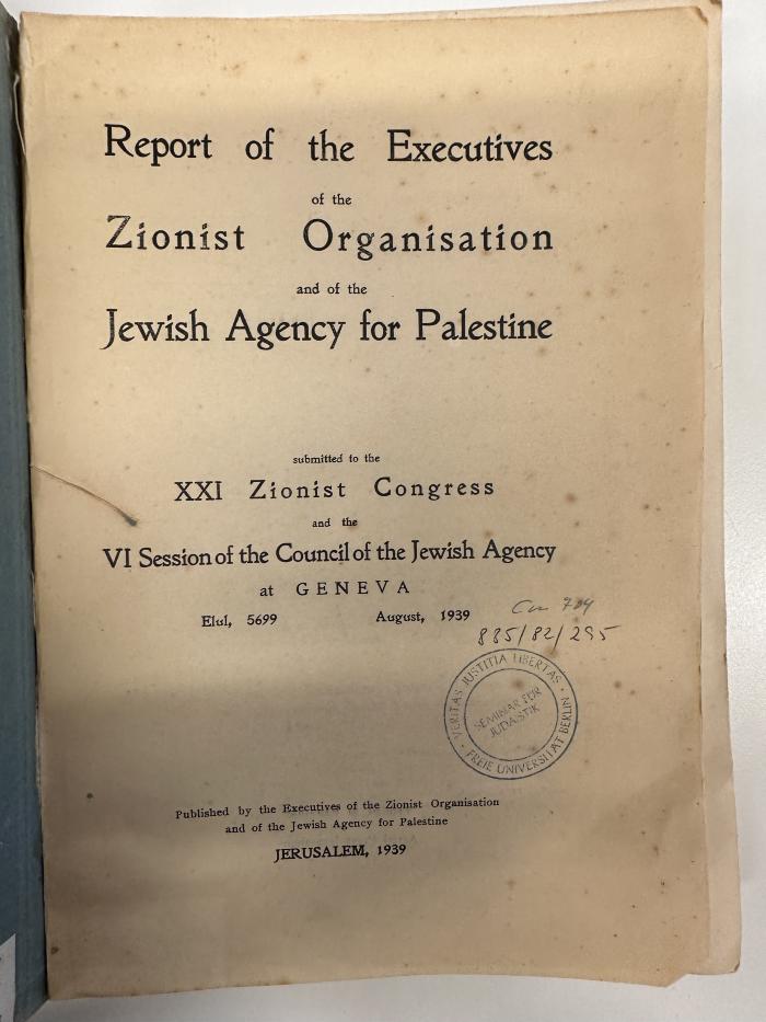 BD 6860 R425-21.1939 : Reports : submitted to the ... Zionist Congress (1921-)