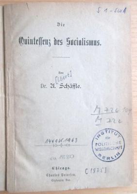 M 722 109 : Die Quintessenz des Socialismus (1875)