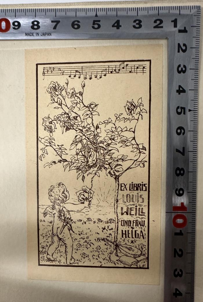 - (Weill, Louis;Weill, Helga), Etikett: Exlibris; 'Ex Libris
Louis Weill
und Frau
Helga'.  (Prototyp)