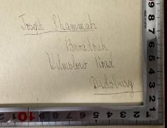 - (Shammah, Joseph), Von Hand: Widmung, Name, Ortsangabe; 'Joseph Shammah
"Broadoak"
Wilmslow Road
Didsbury'. 