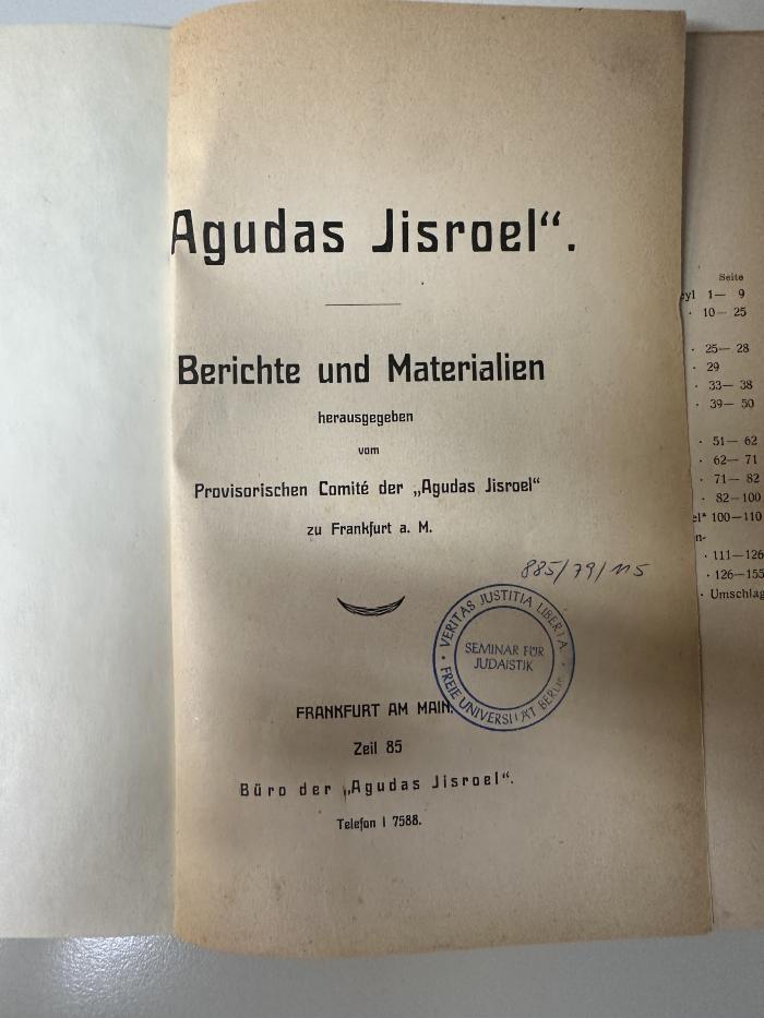 GB M 3231 : "Agudas Jisroel" : Berichte und Materialien (1913)