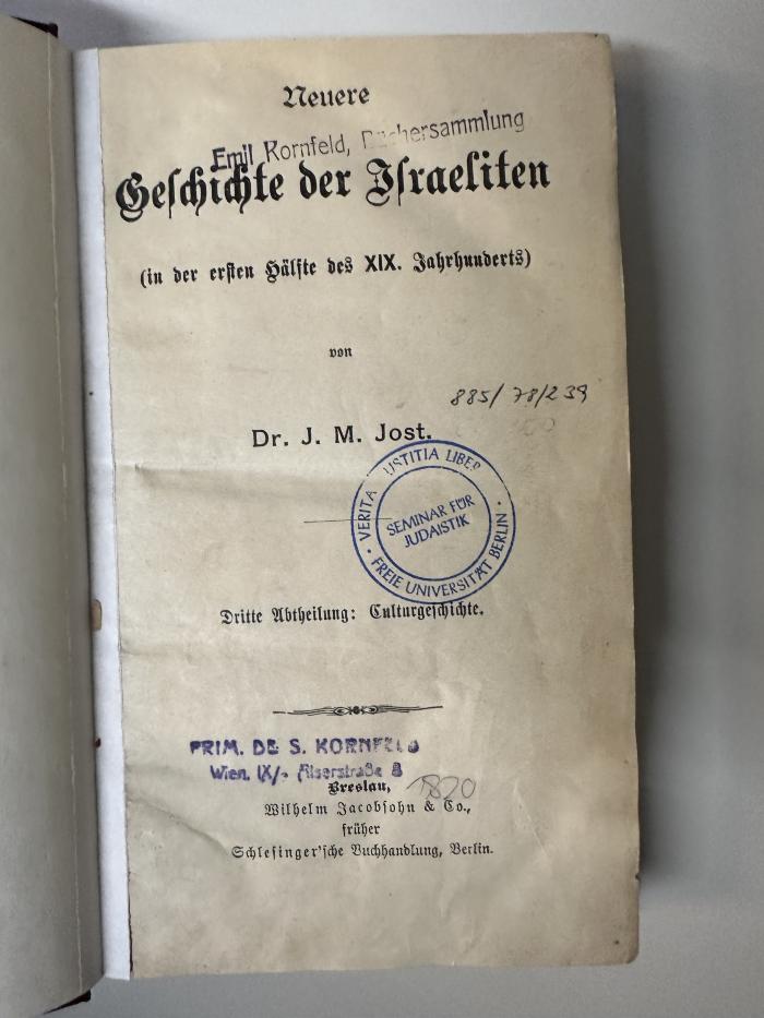GB M 3247 : Neuere Geschichte der Israeliten von 1815 bis 1845. 3, Culturgeschichte (1847)