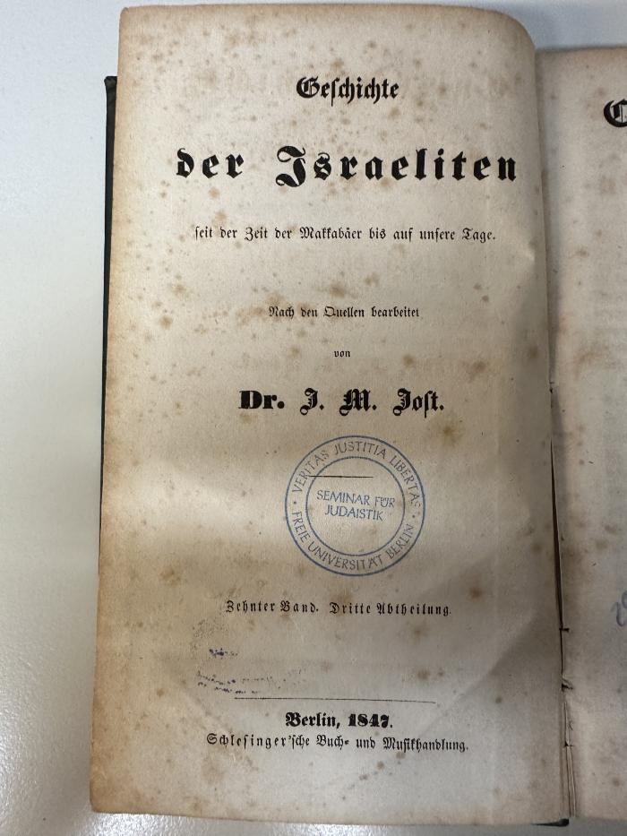 GB M 3409 : Neuere Geschichte der Israeliten von 1815 bis 1845. 3, Culturgeschichte
 (1847)