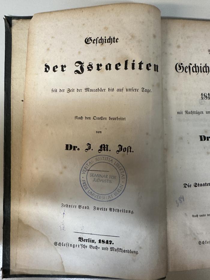 GB M 3408 : Neuere Geschichte der Israeliten von 1815 bis 1845. 2, Die Staaten und Länder außer Deutschland (1847)