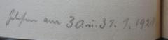 - (Zoder, Walter), Von Hand: Datum, Notiz; 'Gelesen am 30. u. 31.1.1921.'. 