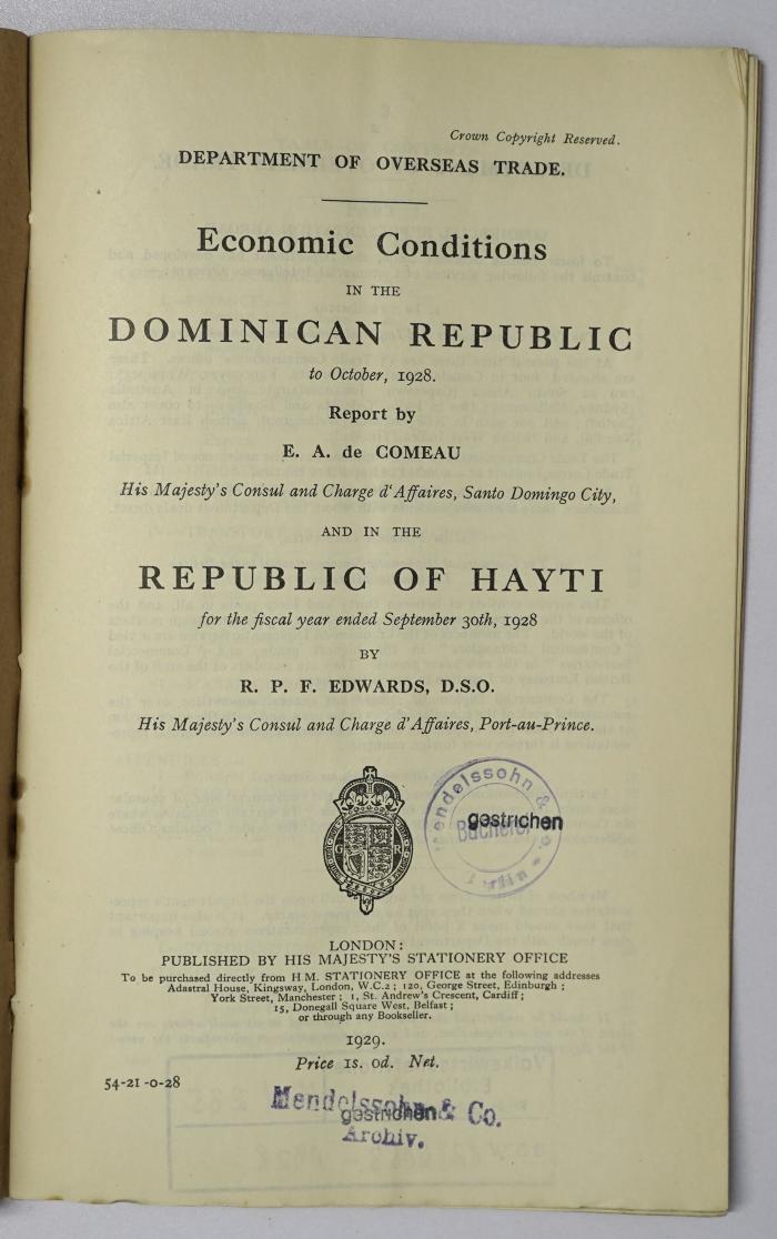 Icd 235 : Economic Conditions in the Dominican Republic and in the Republic of Hayti (1929)
