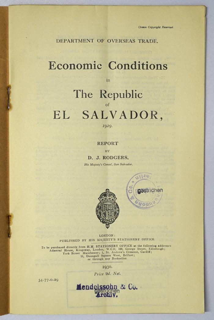 Icd 239 : Economic Conditions in The Republic of El Salvador (1930)