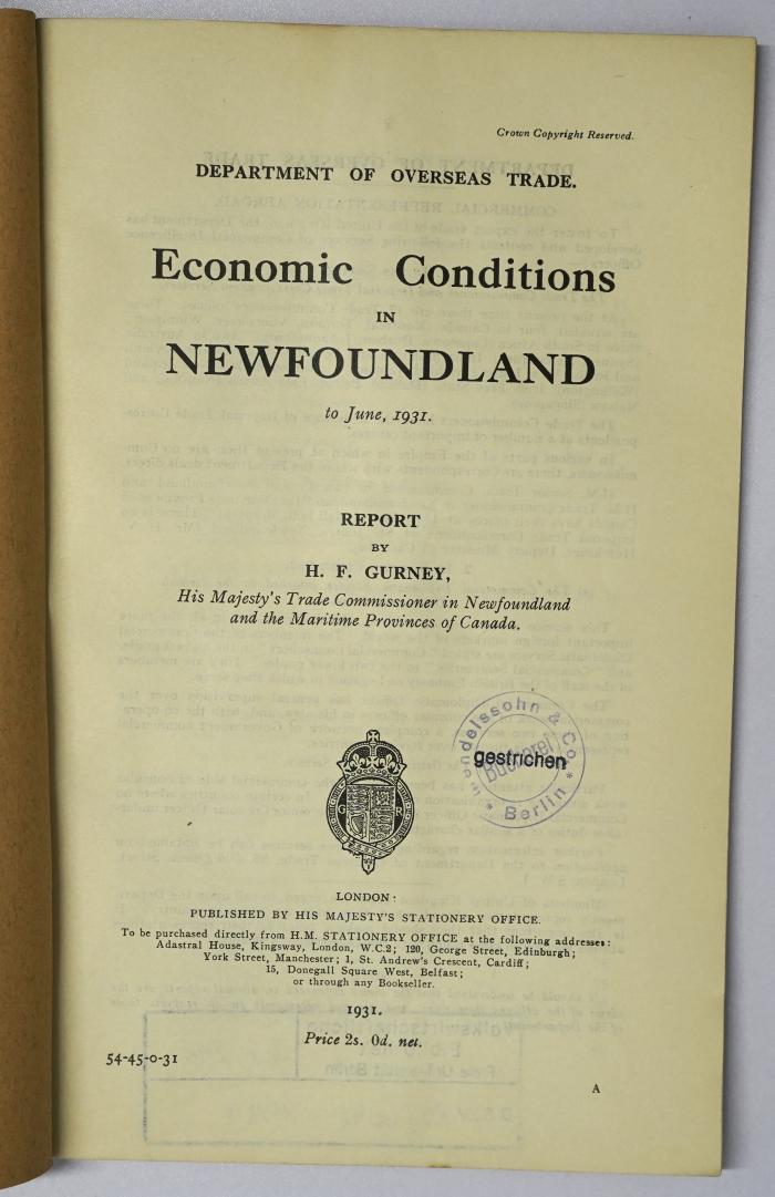 Icc 218 : Economic Conditions in Newfoundland (1931; 1933; 1935)
