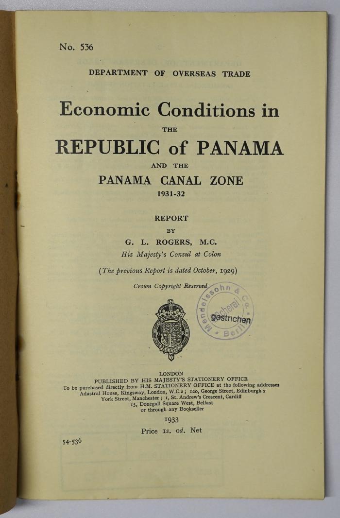 Icd 233 : Economic Conditions in the Republic of Panama and the Panama Canal Zone (1933)