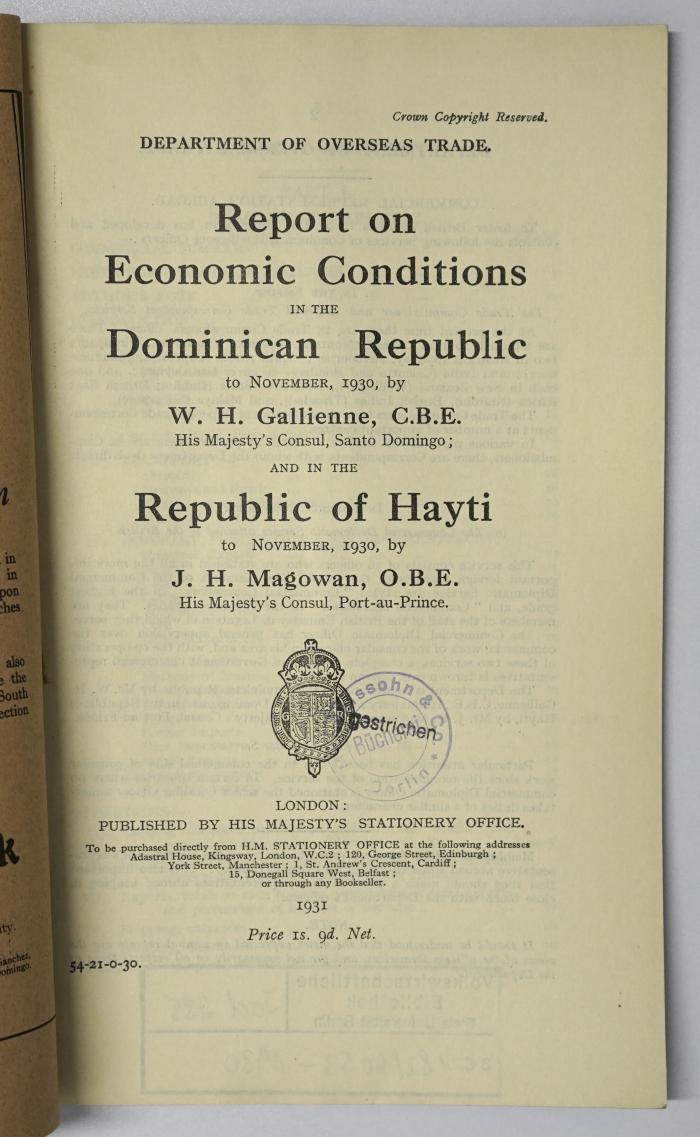 Icd 235 : Report on Economic Conditions in the Dominican Republic and in the Republic of Hayti (1931; 1936)
