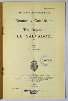 Icd 239 : Economic Conditions in The Republic of El Salvador (1930)