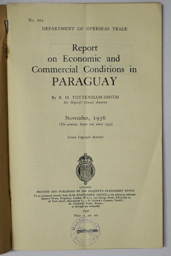 Ice 764 : Report on Economic and Commercial Conditions in Paraguay (1937)