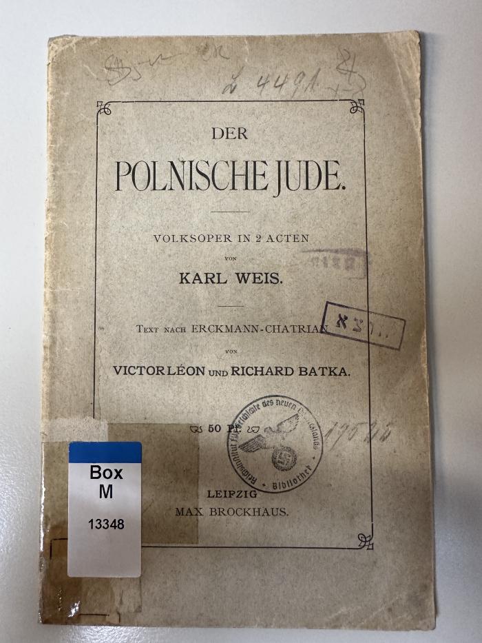 Box M 13348 : Der polnische Jude : Volksoper in 2 Acten (1900)