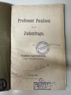 Box M 8100 : Professor Paulsen und die Judenfrage (1897)