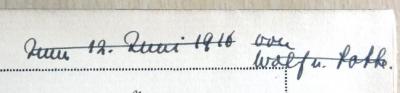 - (Wolf u. Lotte), Von Hand: Widmung; 'zum 12. Juni 1916 von / Wolf u. Lotte.'. 