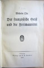 F 3214 : Der französische Geist und die Freimaurerei. (1916)