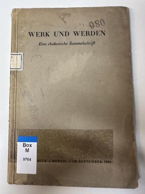 Box M 9764 : Werk und Werden : eine chaluzische Sammelschrift (1934)