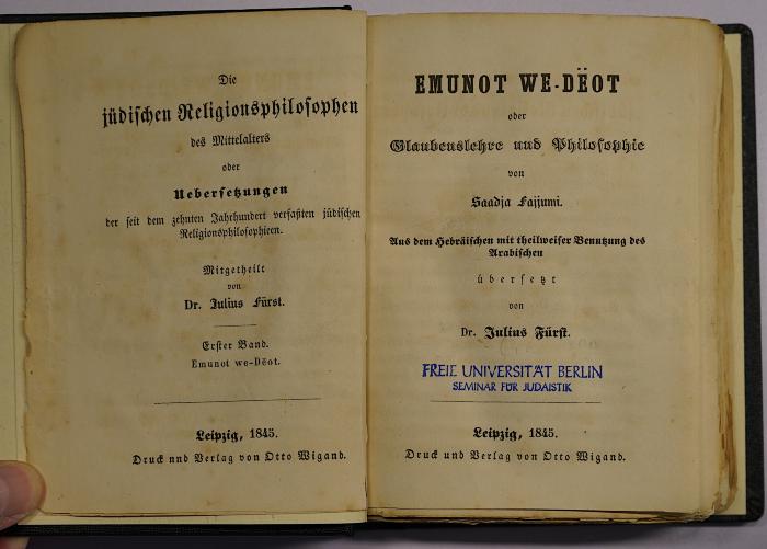 GB M 3672 : Emunot we-Deot : oder Glaubenslehre und Philosophie (1845)