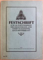 Kps J 53 : Festschrift zum 150. Stiftungsfeste der Johannisloge "Zur Ceder" in Hannover, am 20. September 1927. Geschichte der Loge "zur Ceder" 1777 bis 1927. (1927)