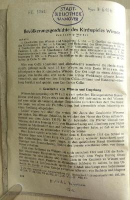 Kps H 6184 : Bevölkerungsgeschichte des Kirchspieles Winsen. (1947)