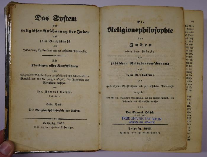 GB M 3772 (ausgesondert): Das System der religiösen Anschauung der Juden und sein Verhältnis zum Heidenthum, Christenthum und zur absoluten Philosophie. Bd. 1, Die Religionsphilosophie der Juden oder das Prinzip der jüdischen Religionsanschauung und sein Verhältniß zum Heidenthum, Christenthum und zur absoluten Philosophie (1842)