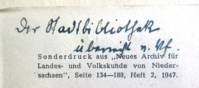 - (Wülker, Ludwig), Von Hand: Widmung; 'Der Stadtbibliothek / überreicht v. Vf.'. 