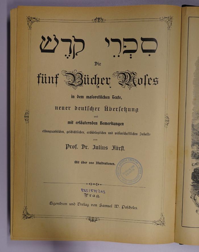 GB M 3773 : Die fünf Bücher Moses in dem masoretischen Texte, neuer deutscher Übersetzung und mit erläuternden Bemerkungen (1882)