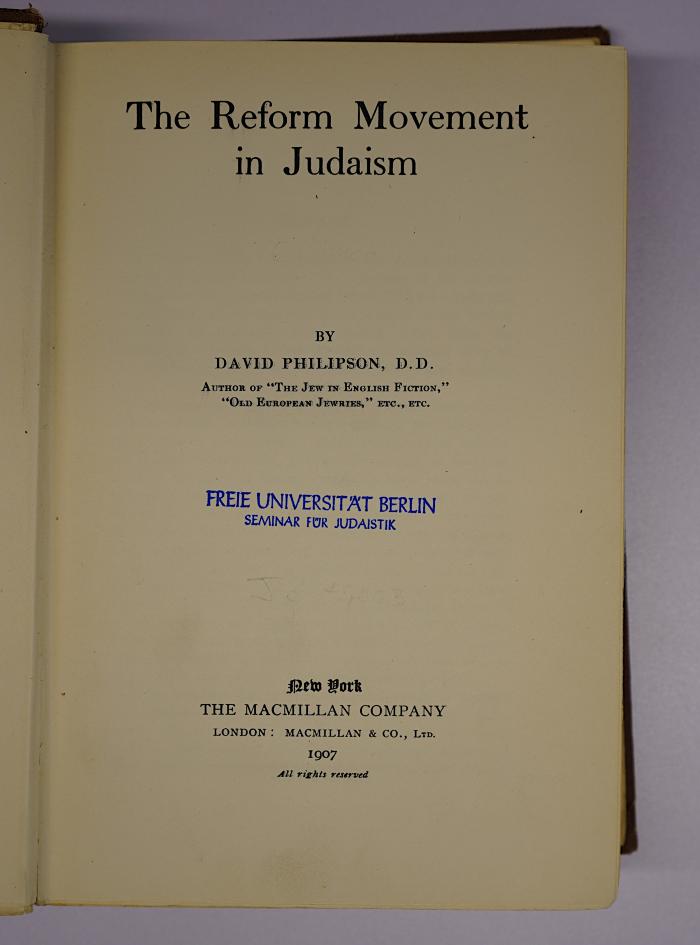 GB M 3759 : The reform movement in Judaism (1907)