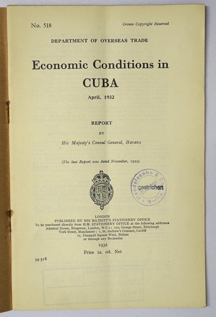 Icd 240 : Economic Conditions in Cuba (1932)