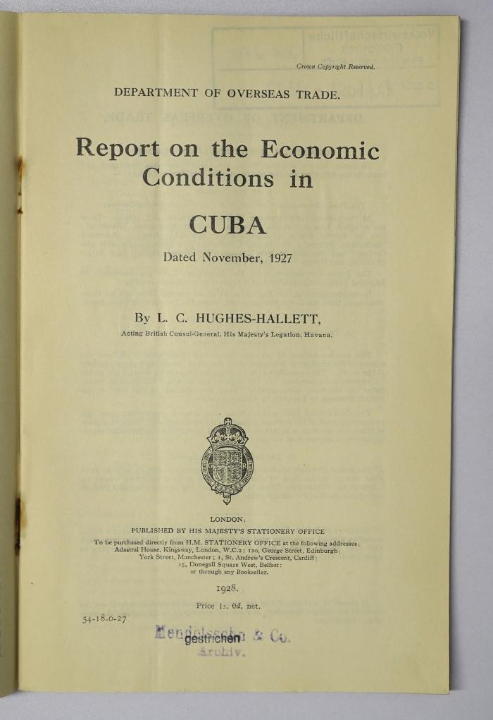 Icd 240 : Report on the Economic Conditions in Cuba (1928)