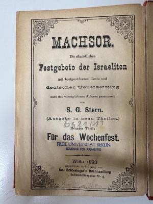 GB M 4398 : Machsor. 9, Für das Wochenfest (1893)