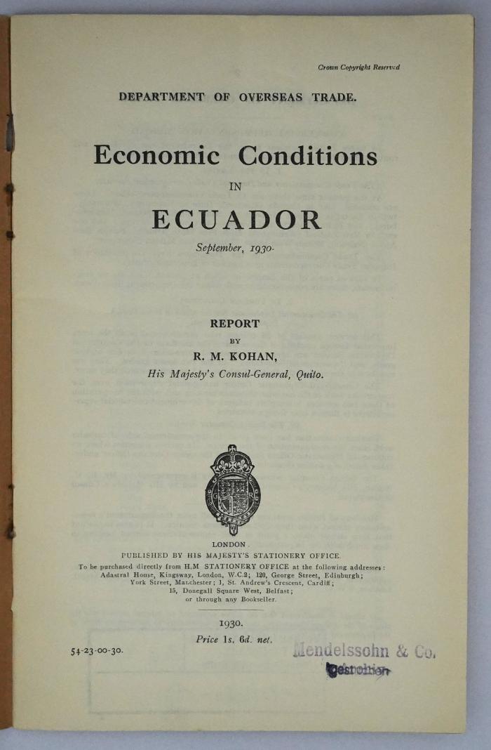 Ice 757 : Economic Conditions in Ecuador (1930)