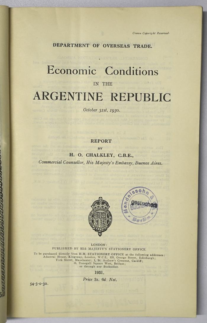 Ice 760 : Economic Conditions in the Argentine Republic (1931; 1932; 1933; 1936)