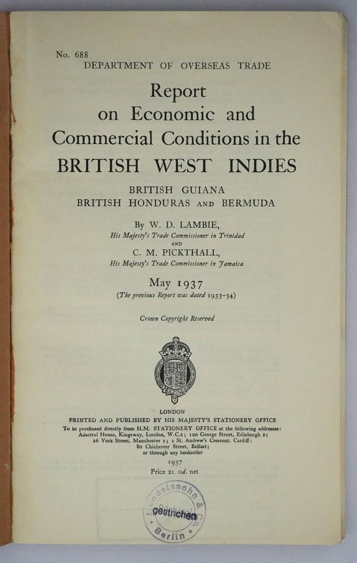 Ice 756 : Report on Economic and Commercial Conditions in the British West Indies (1937)